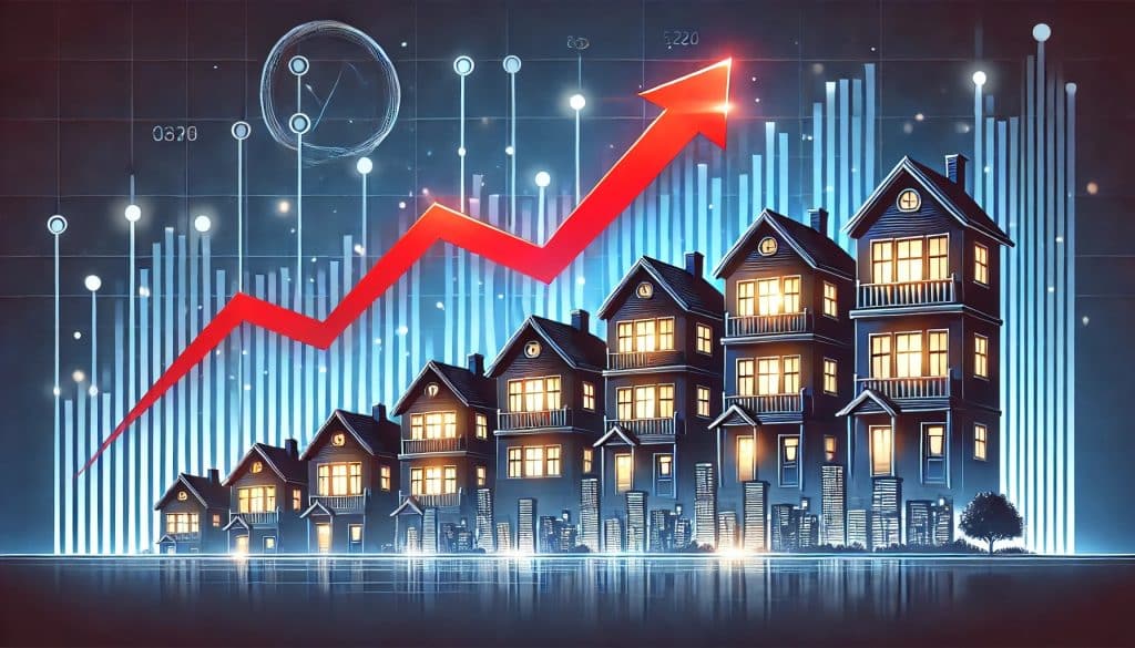 A banner showing houses progressively increasing in size with a bold upward red arrow, symbolizing BAH hacking, military housing, and real estate appreciation