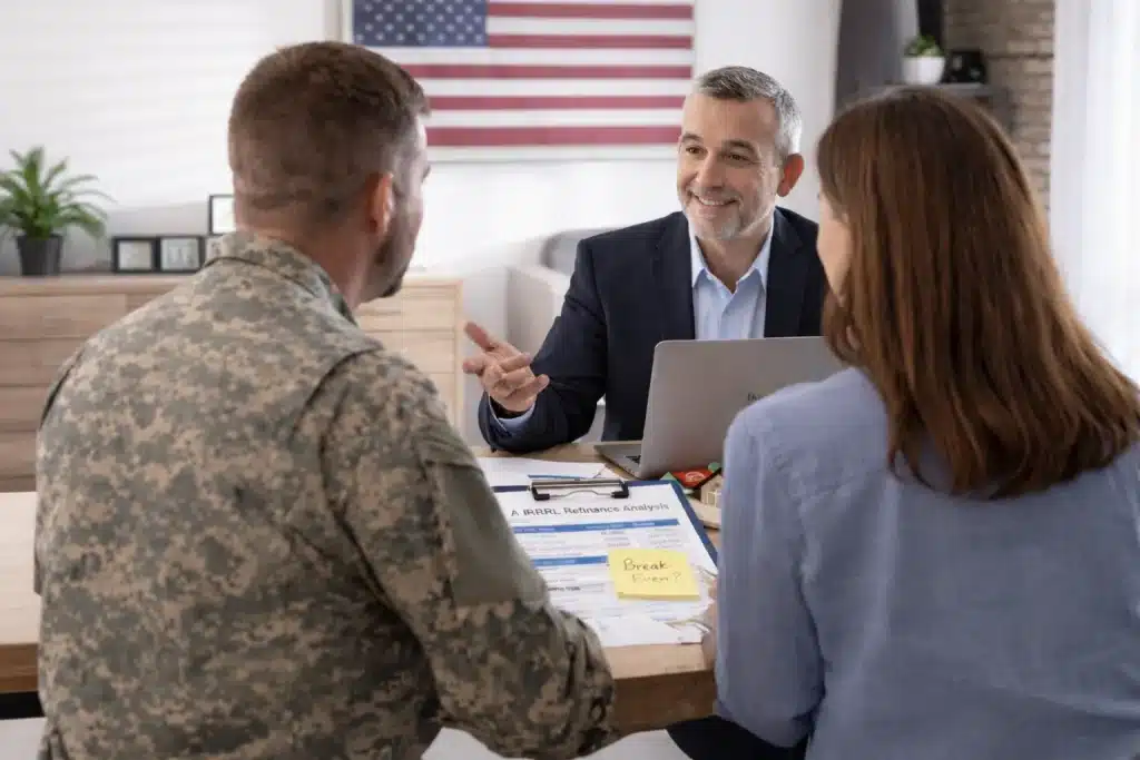 Military homeowners reviewing VA IRRRL refinancing options at home
