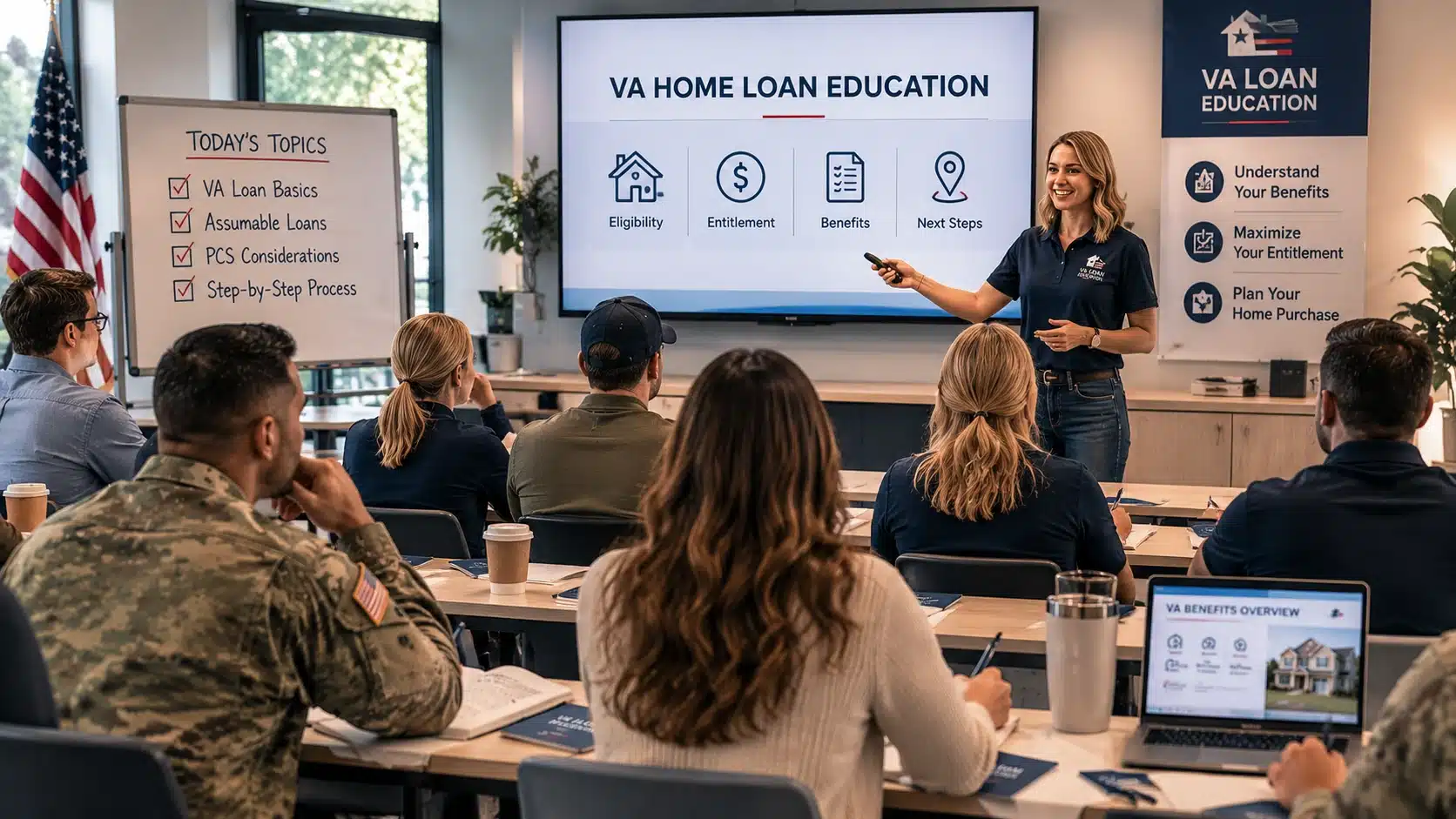 Military members attending a VA home loan education seminar about VA loan benefits and eligibility