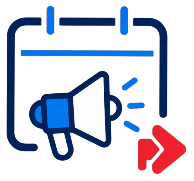 Advertise before you PCS icon with calendar and megaphone