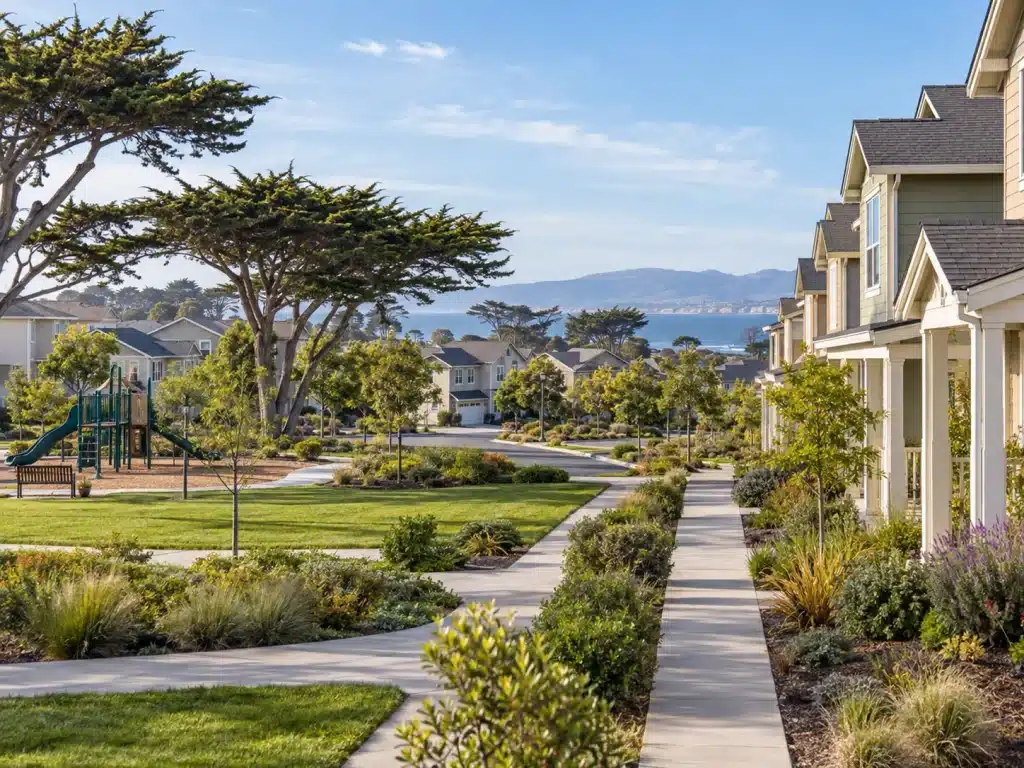 Representative family housing neighborhood at Ord Military Community near Monterey California
